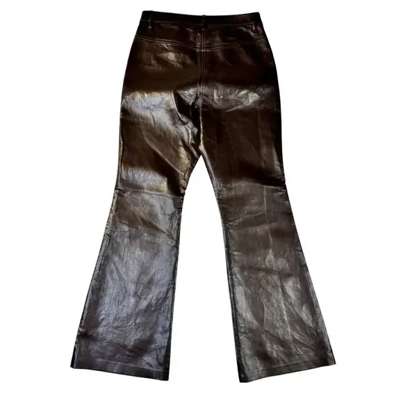 Wilfred Aritzia Brown Faux Leather Flare Pants Women's 8 Y2K 90s Bootcut Concert - Picture 2 of 16